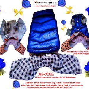 Ambaby XS-XXL 2PC Dog Winter Jacket Vest Jumpsuit Sweater Puppy Coat Pet Clothes